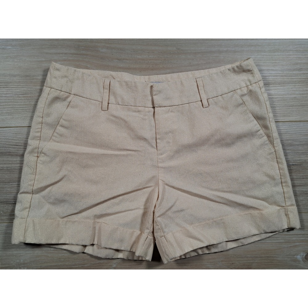 Jennifer Lopez Women Gold Metallic Shimmer Cuffed Dressy Shorts Size 6 Champagne